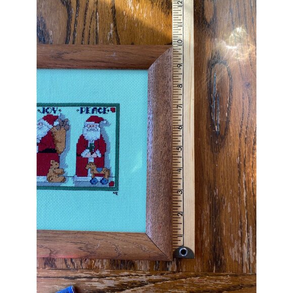 Handmade Vintage Cross-Stitch Santa Trio Framed Wall Art 10"x12" - Picture 2 of 5